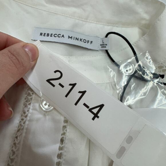 Rebecca Minkoff Top Womens Large White Natalia Button Down Blouse Cottage Cotton - Picture 3 of 9